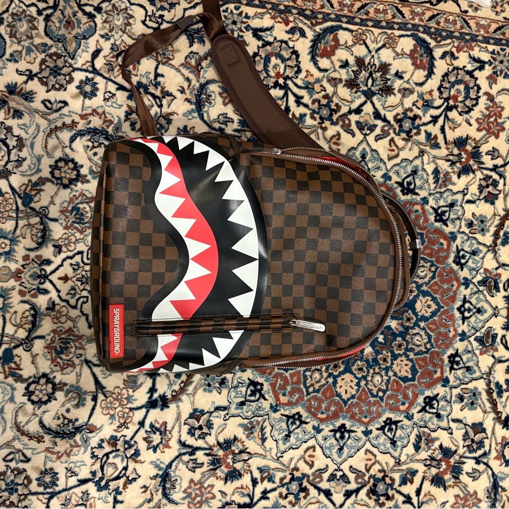 Sprayground Brown Checkered Backpack With Red And… - image 1